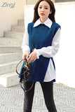 lantern sleeve shirt women knitted vest 2 two piece set 2023 spring autumn womens Shirts sets Sleeveless Sweater