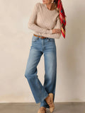 And Winter Women's Elegant Round-Neck Linen Pattern Jersey Inside The Top