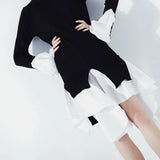 Autumn And Winter Retro Romantic Sleeves Casually Stum Irregular Splicing Splicing Color Knitted Dress
