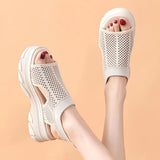 Spring And Summer Thick Bottom Net Cloth Pine Bottom Fashion Leisure Flat Bottom Hollow Fish Mouth Women Sandals