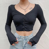 2025 Spring New Women's Sexy Pure Color V-Neck Knitted Top T-Shirt