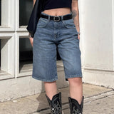 Trendy Basic Simple Fashion Water Wash Five-Point Straight Barrel Thin Loose Casual Jeans Trousers