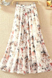 floral print chiffon skirts women Sprint Summer korean A line Pink streetwear high waist ladies midi