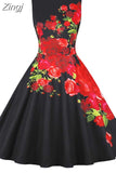 Dress Women Vintage Elegant Party Dress Retro Swing Floral Print Sleeveless Casual Midi Sundress