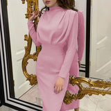 Women's Clothing 2025 Spring New Dress Fashion Temperament Waist Solid Color Long-Sleeved