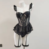 With Chest Pad Fish Bone Corset Sexy Net Yarn Pajamas With Steel Ring T-Shirt Pont Small Chest