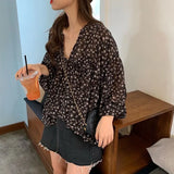 Chiffon Shirt Women Sweet Tops Blouse 2023 Spring New Korean Floral Print Long Sleeve Casual Loose Slim Lady Clothes