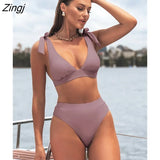 V-Neck Bralette And High Waist Bikini Set For Women Two Pieces Swimsuit 2023 Beach Swimwear Bathing
