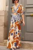 Women's Clothing V-Neck Waist-Print Dress Two-Piece Splicing Fashion