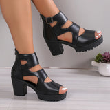 Heel Thick Heel Roman Sandals Female 2025 Summer New Platform Fashion Versatile Fish Mouth Hollow Sandals Plus