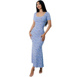 Zingj Women's Wear 2024 Summer New Print Round Collar Short Sleeve Waist Show Thin Package Hip Dress