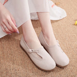 Zingj Shoes Beef Tendon Bottom Ethnic Wind Cloth Shoes Retro Plate Buckle Pure Color Literary And Art Sen Tea Art Women's Singles