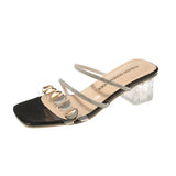 Female Summer Outside Wear 2025 New Web Celebrity Rhinestone Shoes Fashion Thick Heel High Heels With A Word Slipper
