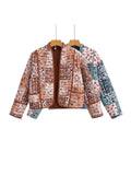 New Women's Fashion Print Loose Casual Cardigan Short Cotton Coat
