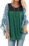 Women's Wear Bat Sleeve Print Color Swafge Round Collar Blouse