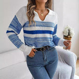 Shooting Autumn And Winter Casual Collar Bump Color Striped Long-Sleeved Knitted Jacket Sweater Women's
