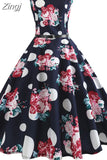 Floral Dresses for Women Bandage Party Vintage Retro Robe Femme Sleeveless Swing Pin Up