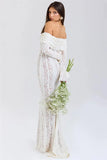 Lace Long Sleeve Off-shoulder Dress- Outfit