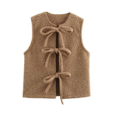 Women's Clothing 2025 Autumn And Winter New Hair This Quality Bow Trim Vest