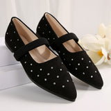 And South Korea Sharp Head Drill Shallow Mouth Flat-Soled Single Shoes Women's Large Size Velvet Four Seasons Work Shoes