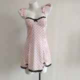 Style Collar Wave Point Sling Dress Woman 2025 New Summer High-End Feeling Waist-Back Sling Bow