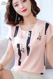 summer Women chiffon shirt and tops fashion casual O-neck printing pattern Leisure Lady shirts Loose office lady 3741