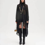 Fashion Niche Design Simple Wind Top 2025 New Temperament Long-Sleeved Lotus Leaf Side Solid Shirt
