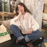 Blouses Women Korean Kawaii Loose Lace-up Peter Pan Collar Kawaii Ins S-3XL Chic Tender Sweet Pregnant Tops Pure