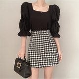 Square Collar Shirring Blouse French Chic Women Tops 2023 Summer Puff Sleeve chiffon Blouses Elegant Shirt Blusas