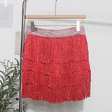 Shiny Tassel Dress Girl Autumn Design Small Babes Dance Irregular A Short Skirt