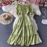Slash Neck Midi Dress Women Sexy Off Shoulder Short Sleeve High Waist Ruffle Vestidos Female Summer 2023 New