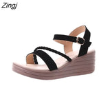 New Comfortable Walking Fashion Black All-match Casual Solid Color Platform High Heels Wedges Women's Summer