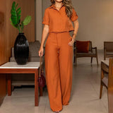 Zingj Lapel Contracted Foreign Style Short Jacket With Straight Tube Wide Leg Trousers Commute Two Sets-Outfit
