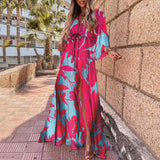 Spring New Holiday Wind V-Neck Printed Printed Long