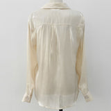 Button Up Satin Silk Shirt Vintage Blouse Women Spring Fashion White Lady Long Sleeves Loose Tops Korean Street