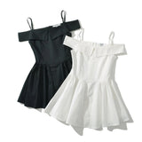 Spring New Sweet One Word Collar Sling Dress Sexy Back Chic Slim Short