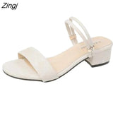 Women's Sandals Chunky Heel Brand Slippers Summer Flip-Flops Narrow Strap Sandals Elegant Mule Shoes Women's Slippers Large