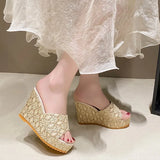 Large-Size Cool Slippers Women Summer New Slope With Fish Mouth Thick Words High And Cold Drag Woman