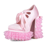 Pink Sweet Spice Girl Lolita Water Lace Coarse Heel Y2K Plus 47 Women's High