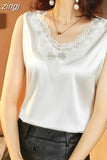 Woman Blouse V-neck Silk Embroidery Pretty and Cheap Women's Blouses 2023 Satin Shirts Tops Sleeveless Female