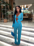 Sexy Mesh 3 Piece Set Halter Bra + Ruched Cover Up + Loose Pants See Through Club Party Matching Set 2023 Autumn