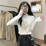 Zingj Velvet Half High Collar Bottom Shirt Women's Autumn 2024 New Interior With White Long-Sleeved T-Shirt Women's Chic Student