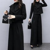 Winter Small Fragrant Hair, Two Trouser Sets Of Women's Fashion Temperament Black Casual Broad Leg Trousers Suit