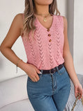 Shooting 2025 Spring And Summer Button V-Neck Emptiness Sleeveless Top Holiday Knitwear Women's