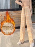 Fashion Warm Plush Pants Thick Plaid Women Casual Loose Wide Leg Trousers Korean Streetwear Straight Student Pants New