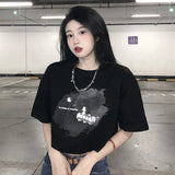 Zingj Girl Wind Student Top 2024 Summer New Fashion Chic Short Crop Short Sleeve Black Bottom T-Shirt
