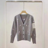 College Wind Puppy Embroidery V Collar Knitted Cardigan Sweater Coat Four Bar Thin Japanese, South Korea, Japan And South Korea