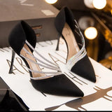 High-Heeled Women's Niche Temperament Working Shoes 2025 Summer New Water Drill Tip Finger Fine Heel Single Shoes