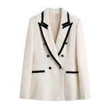 Women's White Bumpy Trim Blazer Suit Suit Suit Suit Suit Suit