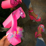Waterproof Table High-Heeled Sandals Women's Hair Buckle Women's 2025 Fashion New Coarse Heel Women's